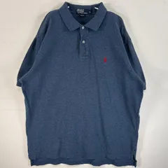 古着 90's/90年代 ポロバイラルフローレン Polo by Ralph Lauren 鹿の子 半袖 ポロシャツ ワンポイント ロゴ 刺繍 大きいサイズ 2ボタン XL  ブルー系 無地 メンズ