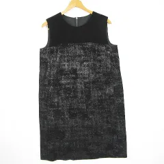 美品　レキップ　ヨシエイナバ　半袖ワンピース　緑と黒の抽象パターン 40 YOSHIE INABA レキップ ヨシエイナバL'EQUIPE 異素材切替半袖