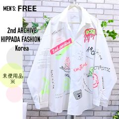 FREE■未使用■2nd ARCHIVE■ネオン スマイルプリント シャツ■Korea■ホワイト