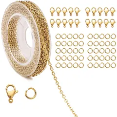 【在庫処分】アクセサリー用 チェーン 長さ10メートル 幅1.5mm DIY アクセサリーチェーン ロブスタークラスプ ジャンプリング付き アクセサリーパーツ 指輪 リングチェーン メガネチェーン ブレスレット ネックレス ジュエリーパーツ ハンドメイド 手作のサムネイル