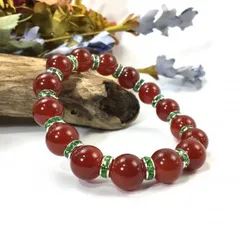 パワーストーン　ブレスレット　赤瑪瑙　12mm 天然石ブレス （グリーン）メンズ・レディース　男性・女性　数珠ブレス　開運 [k]
