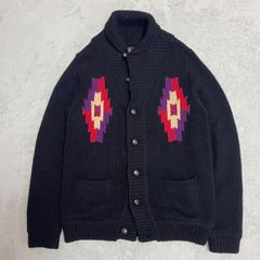 【INDIAN MOTORCYCLE】 インディアンモーターサイクル　ネイティブ柄　ショールカラーカーディガン　チマヨ　ブラック　美品　ウール100% ブラック