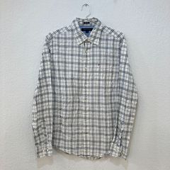 トミーヒルフィガー TOMMY HILFIGER ボタンダウンシャツ【M】ホワイト×ブラウン コットン100% メンズ 長袖 チェック柄