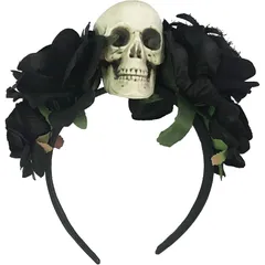 【在庫セール】[マドルガーダ] ドクロ スカル 骸骨 カチューシャ 薔薇 ヘッドドレス ハロウィン 死者の日 本格 メキシコ 風 コスチューム用小物 レディース S620 (ブラック) 0