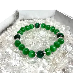 キャッツアイ(グリーン)×グリーンタイガーアイ パワーストーン ブレスレット (シルバー) メンズ・レディース　男性・女性　数珠ブレス 開運 [23]