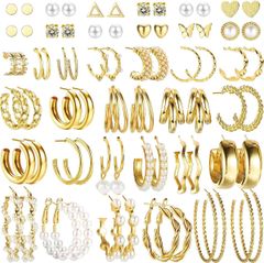 JeryWe 36/38組の金真珠のイヤリングは女性の女の子の方法チェーンリンクフープのイヤリングの低下のイヤリングのボホーの声明アクリルの低刺激性のイヤリングの誕生日のパーティーの宝石類のギフトのために置いた