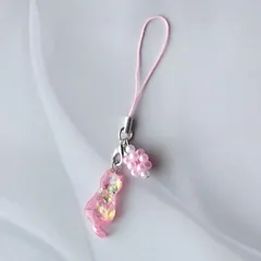 【No.77】キラキラにゃんこのストラップ(ピンク)