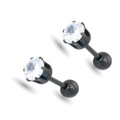 【幅5mm 色：ブラック】[Adelina Style] 3Aジルコニア 1粒ピアス 6本爪 サージカルステンレス スタッドピアス 金属アレルギー対応 プレゼント