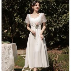 新品 未使用 2025新作 ホワイト ウェディングドレス 伴娘服 ロングドレス 心形ネック 春夏 小柄さん向け 高級感 姉妹ドレス 結婚式 二次会 婚紗ドレス 登記用