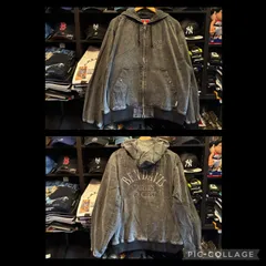 BEN DAVIS（ベンデイビス）BLEACHED TWILL ZIP HOODIE /パーカー ジップパーカー ダブルジップ 短丈 刺繍 チャコール Lサイズ