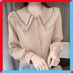 新品 シャツブラウス レディース フリル襟 ビッグカラー きれいめ 通勤 通学 お洒落 春夏秋冬 【送料無料】