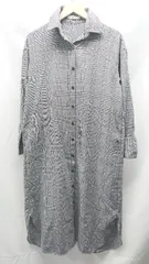 ◇ IEDIT チェック ボタンダウン レーヨン混 長袖 ロング シャツ ワンピース Mサイズ ブラック レディース E 1303160012203のサムネイル