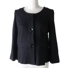 極美◎正規品 日本製 バーバリーロンドン FC362-713-09 レディース カシミヤ混 ウール ノーカラージャケット ロゴボタン ブラック 黒 40のサムネイル