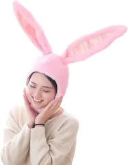 MORY TRADE おもしろ かぶりもの 帽子 ぬいぐるみ コスプレ ハロウィン(ピンクうさぎ)