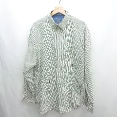 ◇ ⊇ TOMMY HILFIGER ストライプ柄 ロゴ刺<!-利用不可文字-!> 長袖 シャツ サイズ表記なし グリーン系 ホワイト メンズ レディース E  【1501230049191】
