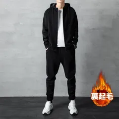 上下セット 裏起毛 暖かい メンズ スウェット 長袖 パーカー トレーナー プルオーバー ジップアップ セットアップ ジャージ スリム 無地 スポーツウェア ジム 運動 ルームウェア xzjhtyy#
