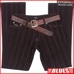 BURBERRY BLACK LABE 廃盤 バーバリーブラックレーベル ストライプパンツ ノバチェック ブーツカット フレア W30 メンズ 76 刺繍 ゴールドステッチ バーバリー_ウエスト73cmから77cm一覧←SEULB屋着古← TY3981