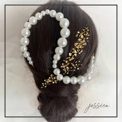 【メルカリ便】金箔付ヘッドドレス❤︎ワイヤー入りパールチェーン　髪飾り成人式卒業式