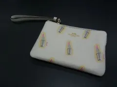 ■美品■ COACH コーチ レザー リップ柄 ポーチ 小物入れ マルチケース リストレット アイボリー系×マルチカラー DH2974