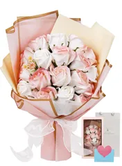 ソープフラワー 花束 誕生日 ギフトお花 箱入り ボックスとメッセージカード付き 開店祝い 退職祝い 卒業式 母の日 人気 プレゼント ピンク