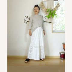 ３種のレースパッチ ワイドパンツ●白