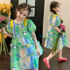 キッズ ワンピース 夏 膝丈 ワンピース 女の子 ワンピース 総柄 半袖 キッズ 子供 サマーワンピース Aライン ワンピース ロング ボヘミアン