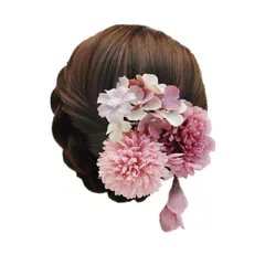 和装 髪飾り 造花 フラワー ヘアピン ヘアクリップ 七五三 成人式 卒業式 結婚式 振袖 浴衣 袴 着物 和装 ヘアアクセサリー 3個セット (ダークピンク)