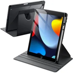 【新品】 JETech 回転ケース iPad 9/8/7 (10.2インチ、2021/2020/2019モデル、第9/8/7世代用) Pencilホルダー付き 360°保護 スタンドカバー クリアバック 自動ウェイク/スリープ (ブラック) 1