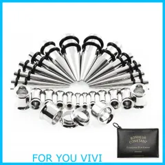 【新着商品】Vogem 拡張器 ピアス セット 28点 ステンレス ボディピアス 12G-00G ダブルフレア トンネル キャッチ ネジ式 ゴムキャッチ メンズ レディース 拡張ピアス 金属アレルギー対応 男女兼用(シルバー)