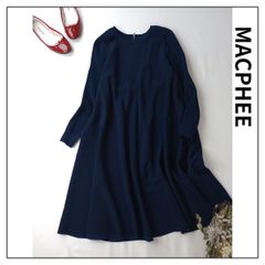 MACPHEE マカフィー トゥモローランド ドッキング ワンピース ニット クルーネック フレア 36/S ネイビー 紺 (76Y＋1950)25A