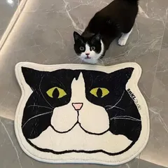 手洗い可能 汚れに強く 防水加工が施された かわいい猫柄の滑り止め付きポリエステル製ラグ リビング 玄関 洗濯室 ダイニングエリア バスル
