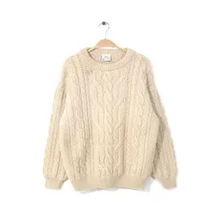 BONNER OF IRELAND アイルランド製 フィッシャーマンセーター アランニット ケーブル編み ベージュ メンズS 古着 @CH0982