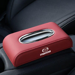 マツダ 車用ティッシュボックス PUレザー 高級ティッシュケース 磁石開閉 車内収納ケース 取り付け簡単 防水 カバー ロゴ入り