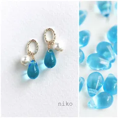 ◆ 434 ライト ブルー しずく ガラス パール ピアス イヤリング ◆ 再販 人気 上品 シンプル 小ぶり プチプラ ハンドメイド 水色 空