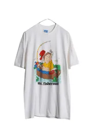 【お得なクーポン配布中!】 80s USA製 フィッシング ジョーク イラスト プリント Tシャツ メンズ XL / ヴィンテージ メッセージ アート グラフィック シングルステッチ