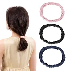 【特価】髪にやさし 大人おしゃれ 絡まない ーン別で使える 跡が残らない レディース 縁幅1cm ヘアアクセサリー エレガント ボリューム 髪ゴム 髪飾り 100％ 静電気防止 【3個セット】 シルク ギフト シュシュ ヘアゴム (黒+粉+ネイビーブルー) D