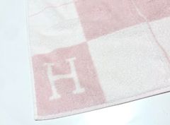 仏製【美品】HERMES エルメス バスラップ アヴァロン Hロゴ おくるみ コットン100％ ベビータオル バスタオル ピンク　2A48