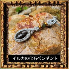 イルカの耳石・化石のマクラメペンダント２BLACK（アメリカ産）