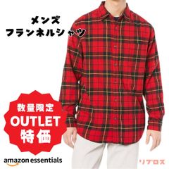 新品 Amazon Essentials フランネルシャツ メンズ Mサイズ スリムフィット 長袖 ブラック レッド イエロー ラージチャック柄 コットン100% 保温性 トップス カジュアル リプロス