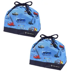 COLORFUL CANDY STYLE 巾着 中 マチ有りお弁当袋(ネームタグ付き) 撥水ノーアイロン くるま大図鑑 2枚セット 男の子 かっこいい 子供用 キッズ 巾着 巾着袋 お弁当袋 ランチ ランチ袋 幼稚園 お弁当 袋 おしゃれ ポーチ 小学校 