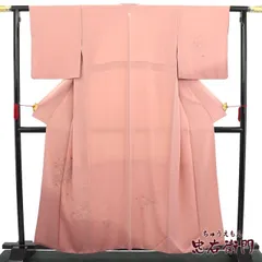 付下げ 付け下げ 附下 一つ紋 レディース 正絹 ピンク 無地付下げ 刺繍 御所車 四季の花 身丈162cm 裄丈64cm 仕立て上がり着物着物