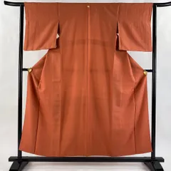 色無地 身丈153.5cm 裄丈62.5cm S 袷 地紋 茜色 正絹 優品 一つ紋 【中古】