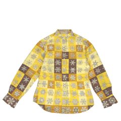 エルメス 長袖シャツ レディース FEUX DE L'HIVER 冬の火 トップス ブラウス アパレル 服 HERMES 34 イエロー マルチカラー シルク    美品【中古品】