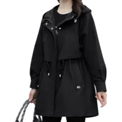 ☆ ブラック ☆ XLサイズ ☆ コート アウター カジュアル コート レディース アウター スプリングコート ジャケット マウンテンパーカー ロング丈 レディースコート おしゃれ 大人 きれいめ 春 秋 オフィス ビジネス ライトアウター 通勤 仕事