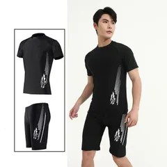 水着 メンズ フィットネス水着 セパレート 上下セット 半袖 フィットネス 水陸両用 サーフパンツ 海 セット 男性 男性用 おしゃれ スイムパンツ 水泳 練習用 スパッツchengyu09