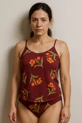 H129セールは1月末まで！アルジャン♪ストレッチ♪花がらワインレッド女子ワンピース水着♪海にプールに撮影にも♪サイズ15LL