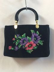 フェイラー ハンドバッグ ニードルポイント タペストリー 花柄 黒 