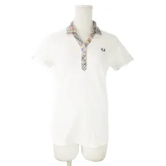 フレッドペリー FRED PERRY ポロシャツ 半袖 コットン 鹿の子 切替 チェック ロゴ刺繍 S 白 ホワイト /AO12