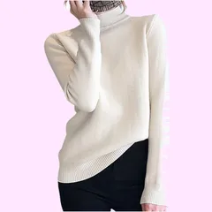 Size:M_Color:ホワイト [エムエルーセ] 5色展開 裏起毛 ゆったり タートル セーター 長袖 シンプル レディース ニット 起毛 ぴったり ピッタリ 白 ハイネック あたたかい 暖かい 秋 冬 せーたー 秋冬 普段着 ルーム もこもこ モコモコ