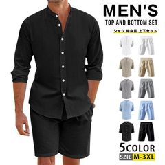 セットアップ メンズ 夏 シャツ 綿麻風 上下セット ビーチシャツ ビーチウェア 半袖 開襟 ハーフパンツ 夏服 半袖セット ショートパンツ ゆったり カジュアル ビーチ 夏祭り おしゃれ 